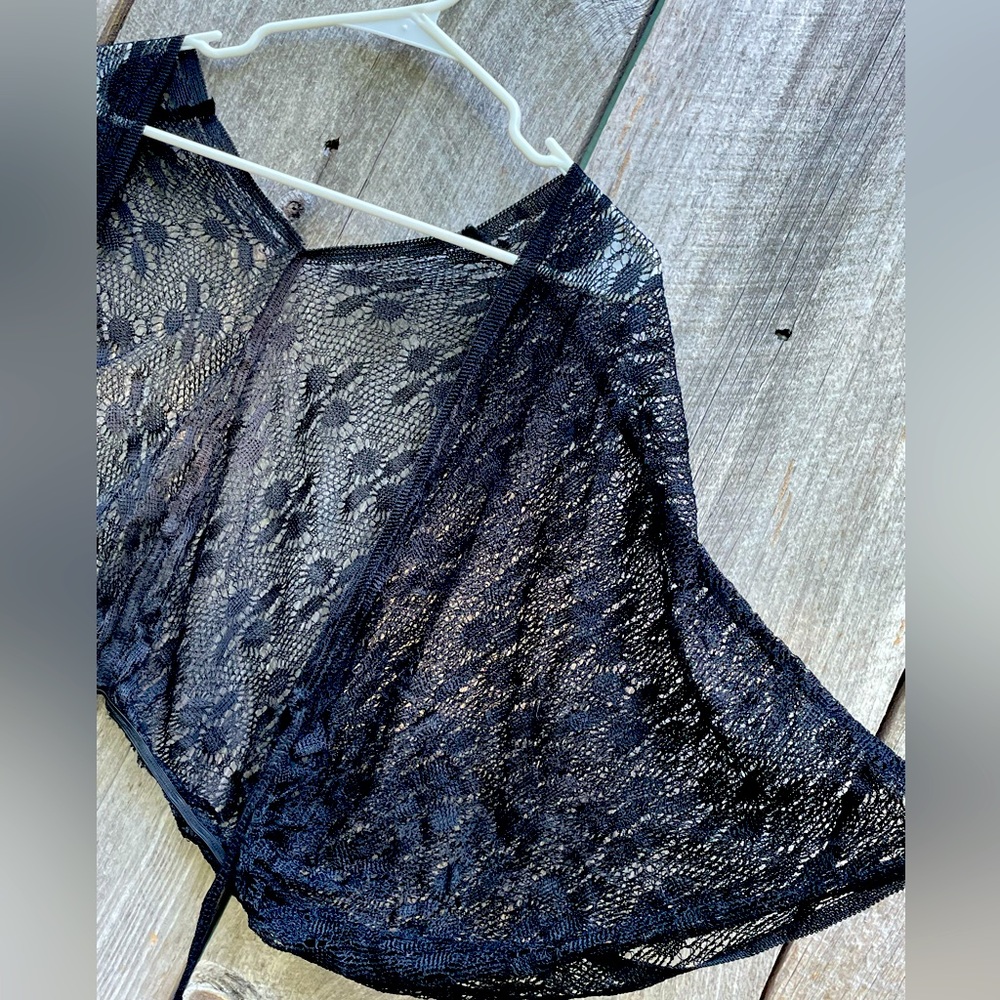 Vintage black tie front lace shawl.